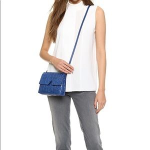 Vince Croc Embossed Signature V Crossbody in Blue
